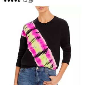 Bloomingdale's Black Sweater with Pink and Yellow Tie-Dye